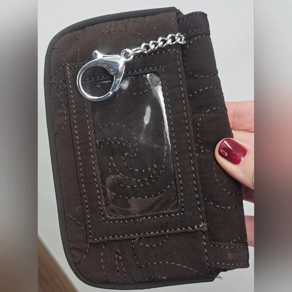Vera Bradley Espresso Brown Flap ID Holder Wallet Keychain NWOT - Picture 5 of 13